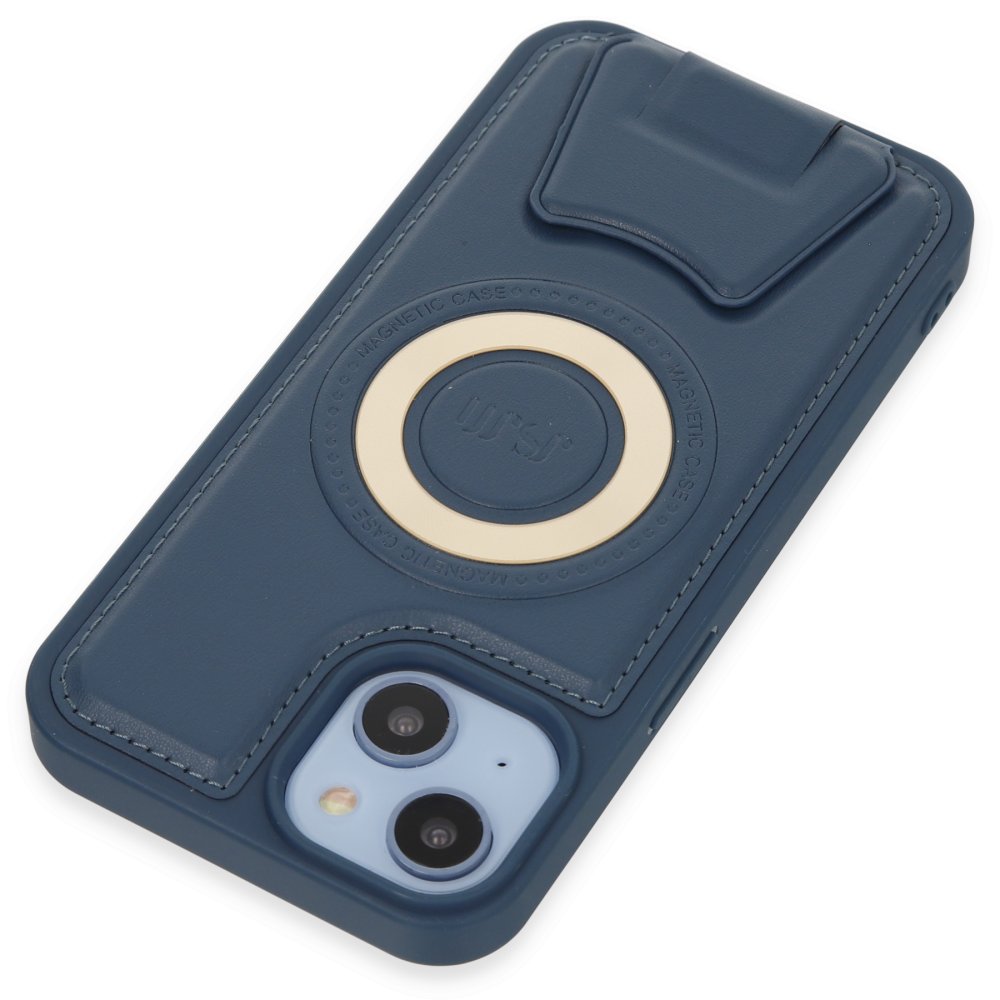  iPhone 14 Kılıf Merkür Magneticsafe Standlı Kapak - Lacivert