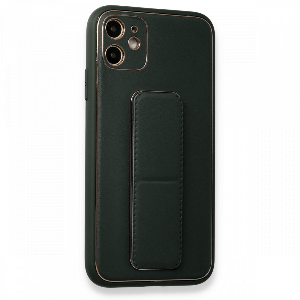 iPhone 12 Kılıf Coco Deri Standlı Kapak - Füme iPhone 12 Kılıf Coco Deri Standlı Kapak - Füme