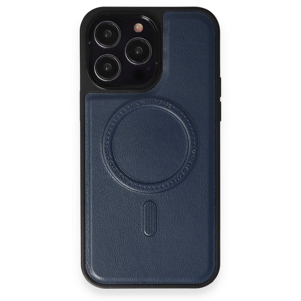  iPhone 15 Pro Kılıf Ozzi Magsafe Deri Kapak - Lacivert
