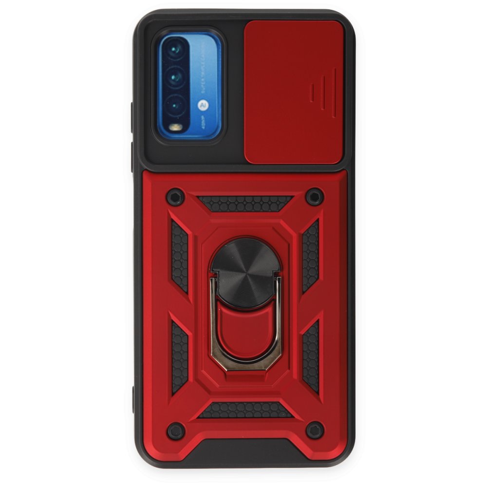 Redmi 9T Kılıf Pars Lens Yüzüklü Silikon - Kırmızı