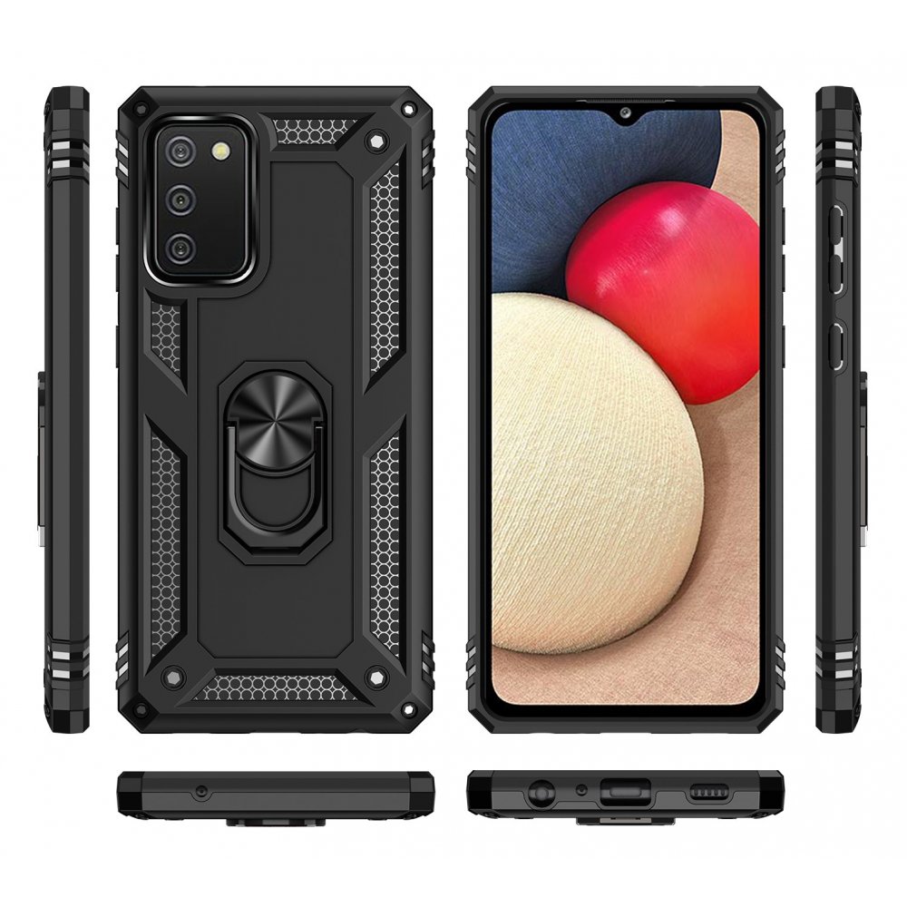  Samsung Galaxy A03S Kılıf Sofya Yüzüklü Silikon Kapak - Siyah