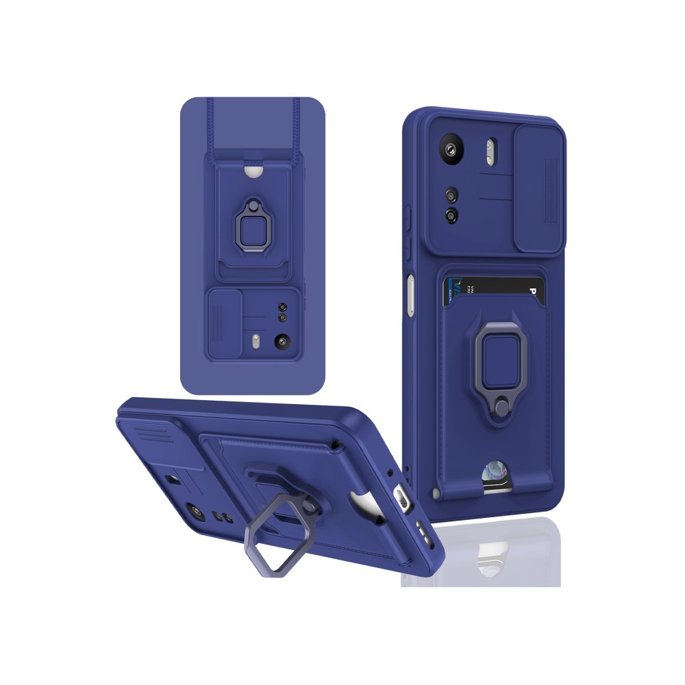  Xiaomi Poco C65 Kılıf Zuma Kartvizitli Yüzüklü Silikon - Lacivert