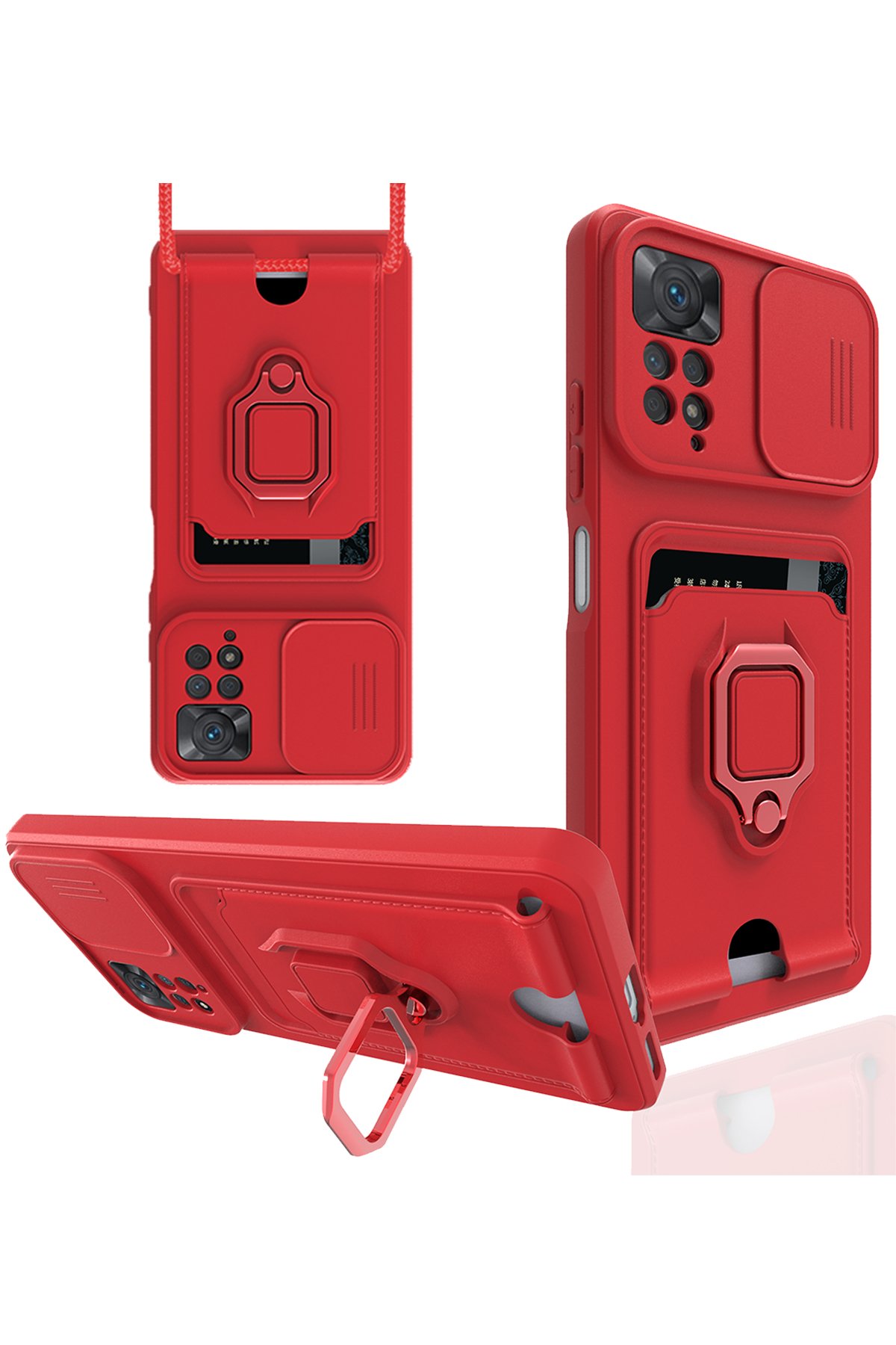 Redmi Note 12 Pro 4G Kılıf Zuma Kartvizitli Yüzüklü Silikon - Kırmızı