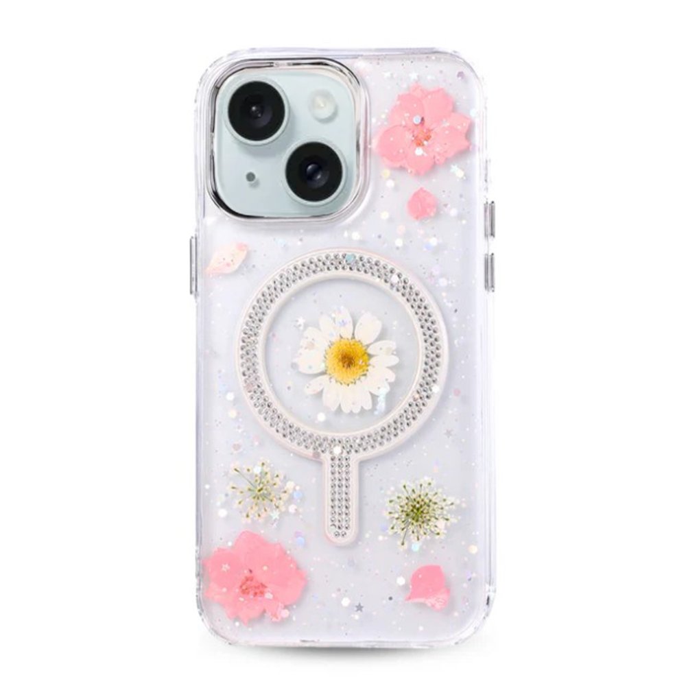  iPhone 15 Flower Magsafe Kapak - Pembe