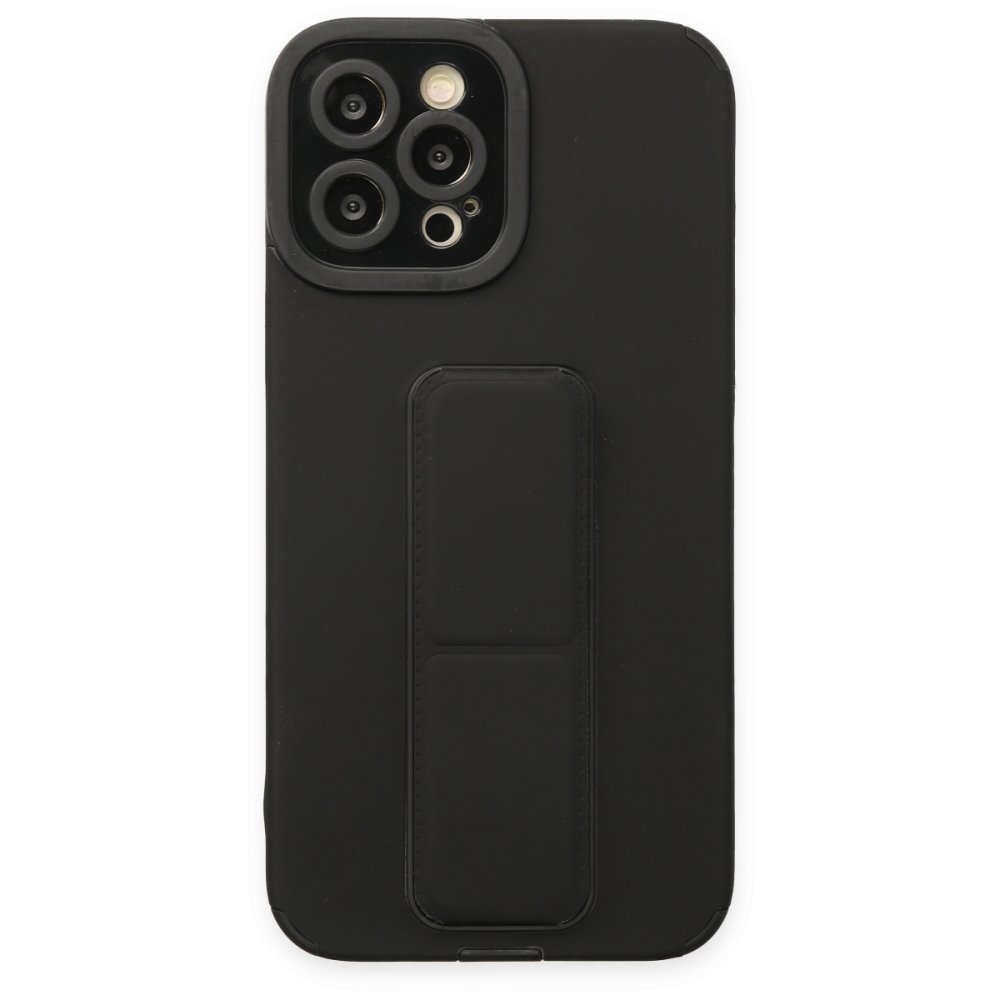  iPhone 12 Pro Kılıf Mega Standlı Silikon - Siyah