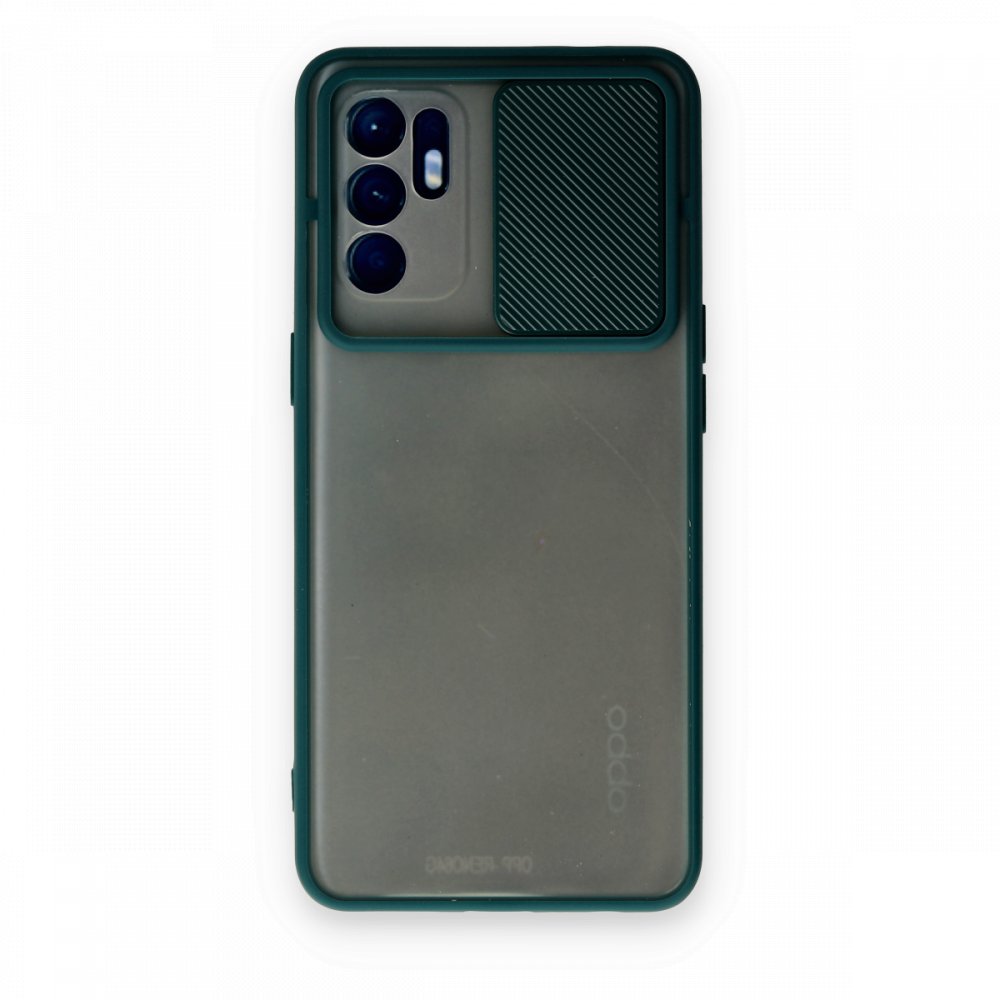  Oppo Reno 6 Kılıf Palm Buzlu Kamera Sürgülü Silikon - Yeşil
