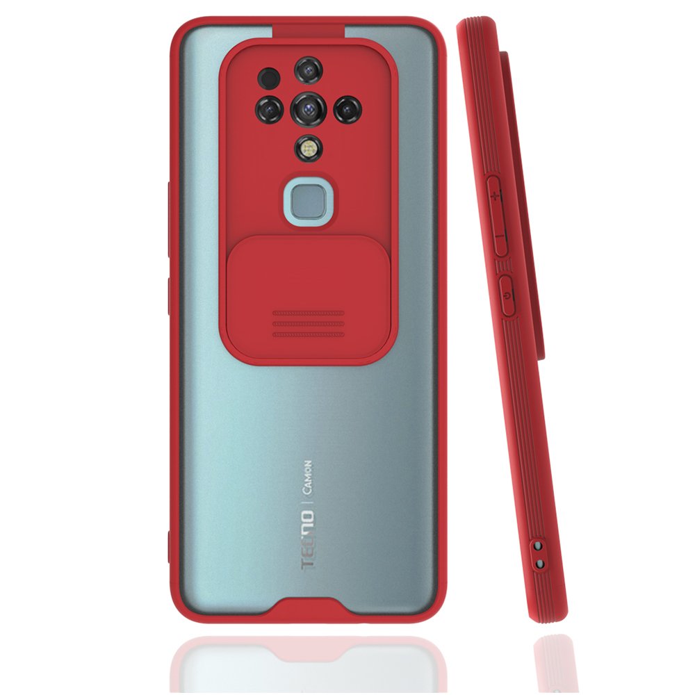 Tecno Camon 16 Kılıf Platin Kamera Koruma Silikon - Kırmızı  Tecno Camon 16 Kılıf Platin Kamera Koruma Silikon - Kırmızı