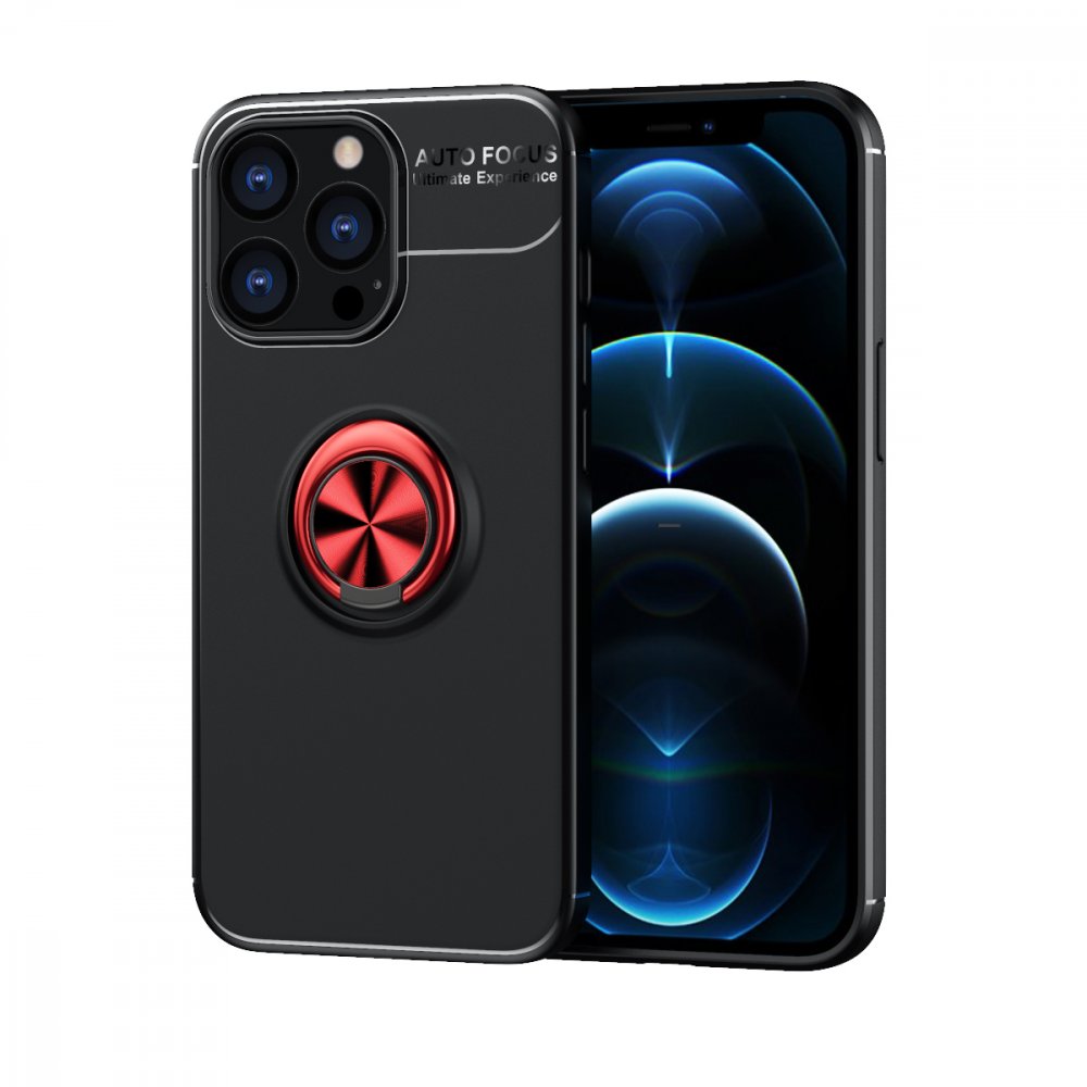  iPhone 13 Pro Kılıf Range Yüzüklü Silikon - Siyah-Kırmızı