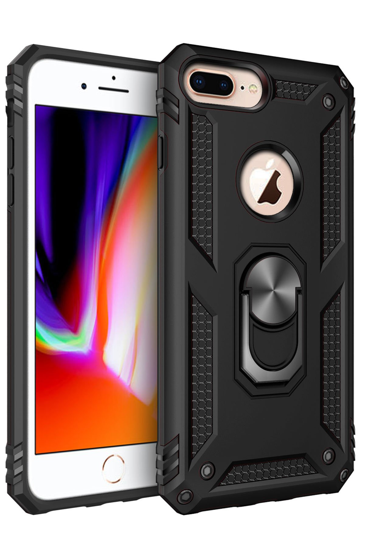  iPhone 7 Plus Kılıf Sofya Yüzüklü Silikon Kapak - Siyah