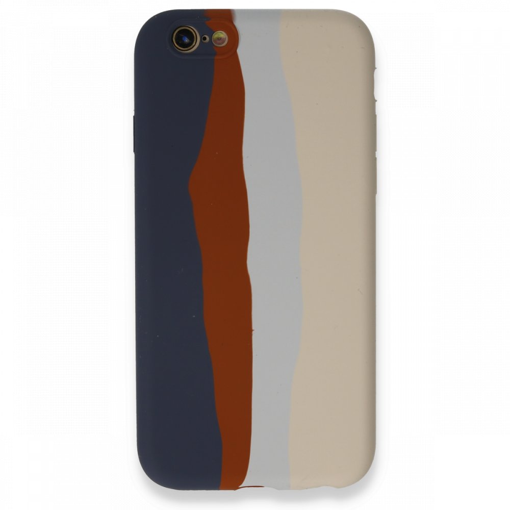  iPhone 6 Kılıf Ebruli Lansman Silikon - Lacivert-Krem