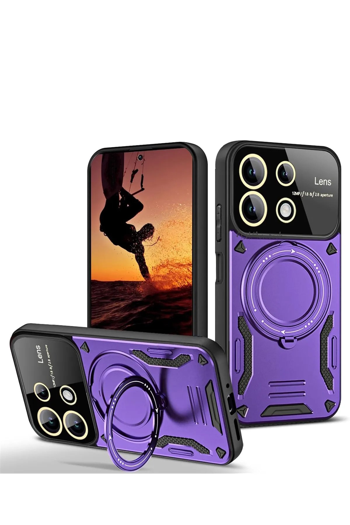 Redmi 13 4G Kılıf Joy Lens Standlı Kapak - Mor Redmi 13 4G Kılıf Joy Lens Standlı Kapak - Mor