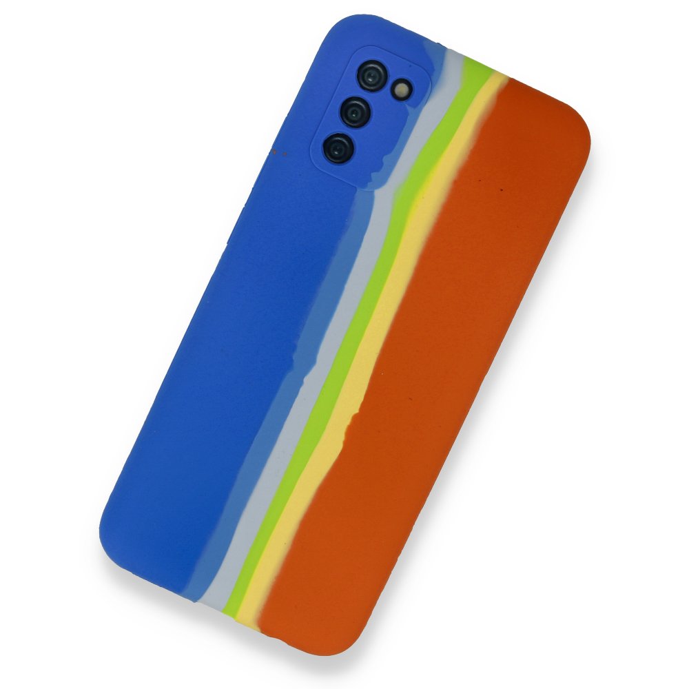  Samsung Galaxy A03S Kılıf Ebruli Lansman Silikon - Mavi-Turuncu