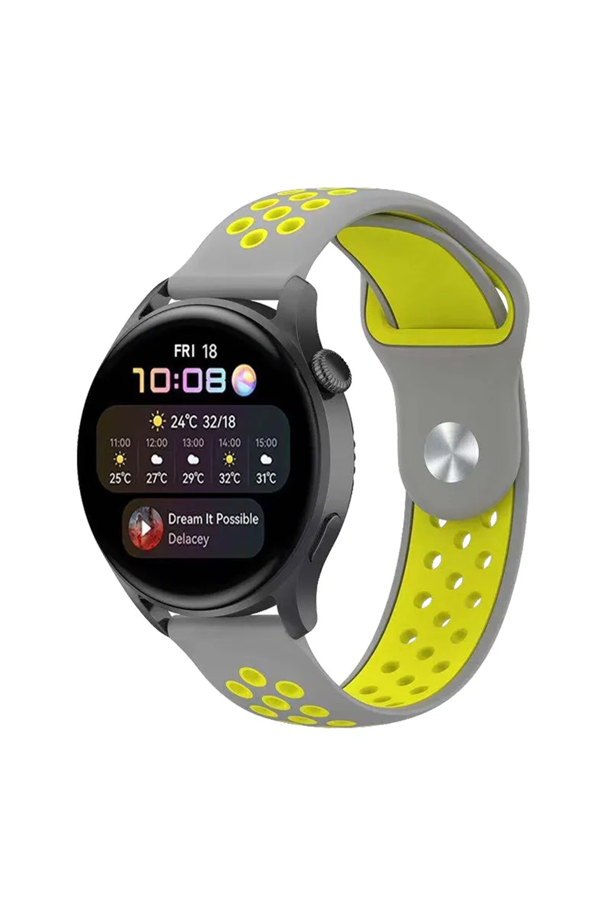 GT4 46mm 22mm Spor Delikli Kordon - Gri-Yeşil GT4 46mm 22mm Spor Delikli Kordon - Gri-Yeşil