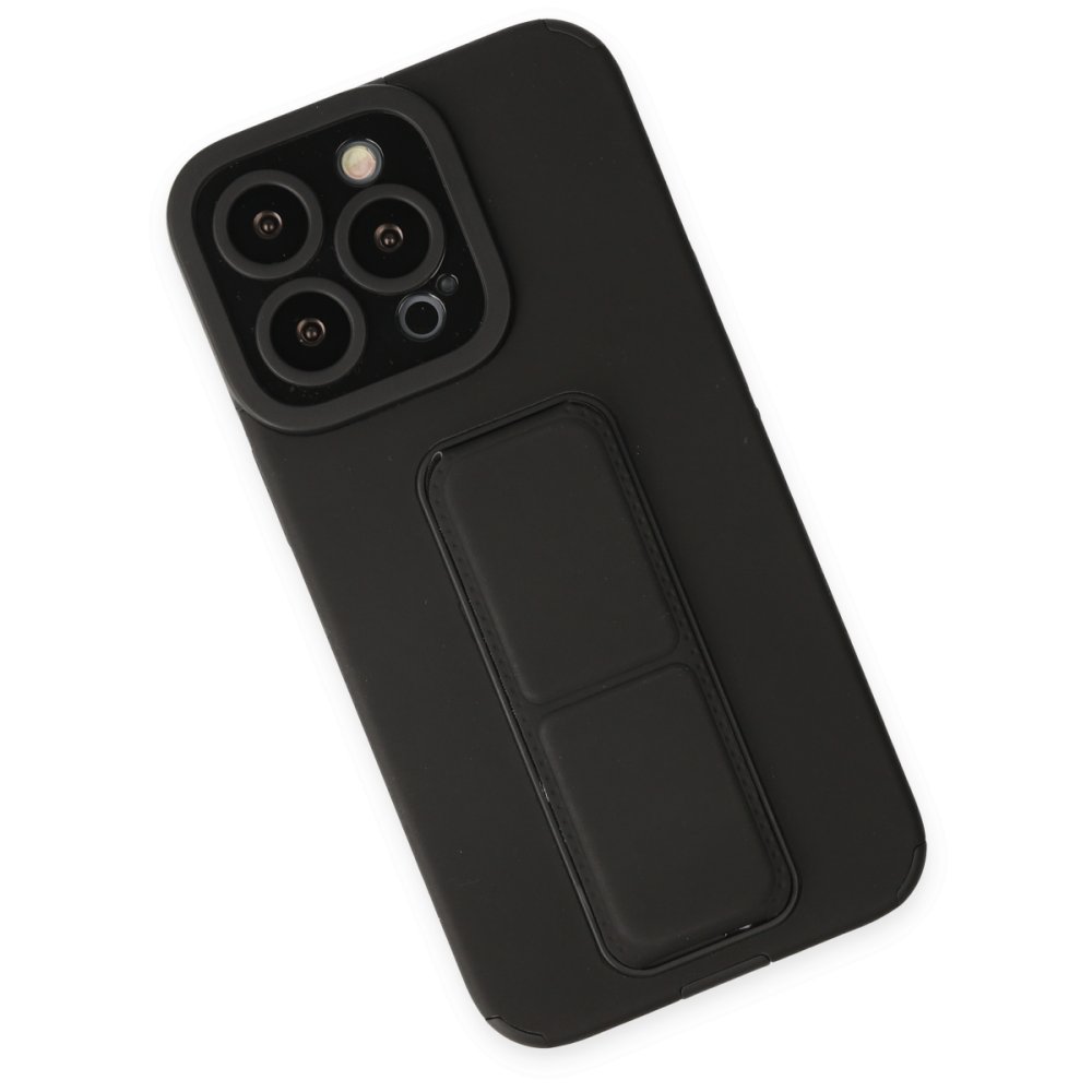  iPhone 14 Pro Max Kılıf Mega Standlı Silikon - Siyah