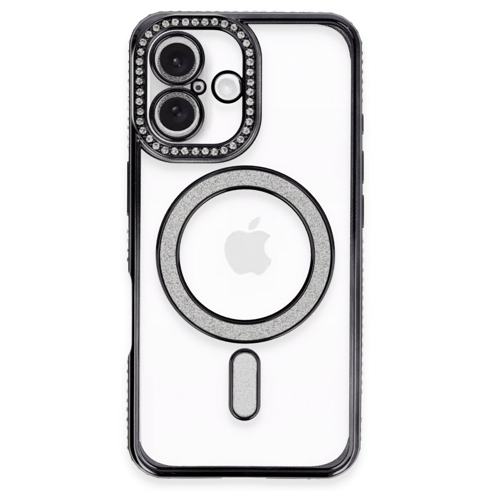  iPhone 16 Plus Kılıf Joke Simli Magneticsafe Kılıf - Siyah