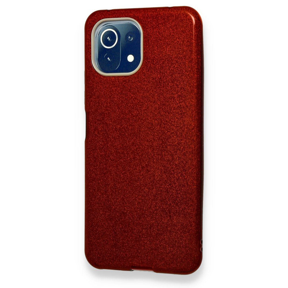 Xiaomi Mİ 11 Lite Kılıf Simli Katmanlı Silikon - Kırmızı  Xiaomi Mİ 11 Lite Kılıf Simli Katmanlı Silikon - Kırmızı