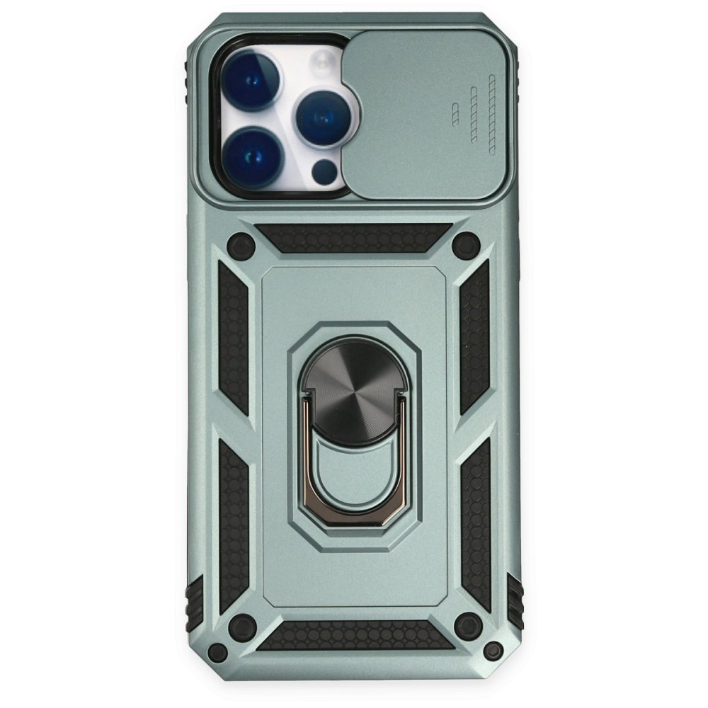  iPhone 14 Pro Max Kılıf Pars Lens Yüzüklü Silikon - Yeşil