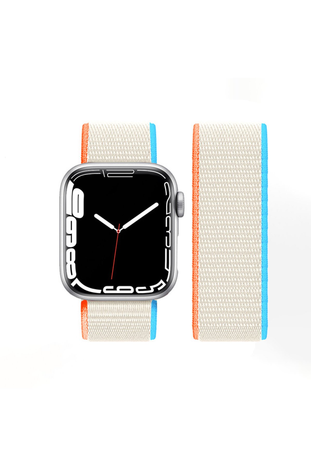 Apple Watch 42mm Hasırlı Cırtcırtlı Kordon - Mavi-Beyaz Apple Watch 42mm Hasırlı Cırtcırtlı Kordon - Mavi-Beyaz