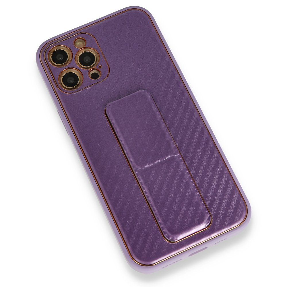  iPhone 12 Pro Max Kılıf Coco Karbon Standlı Kapak - Mor