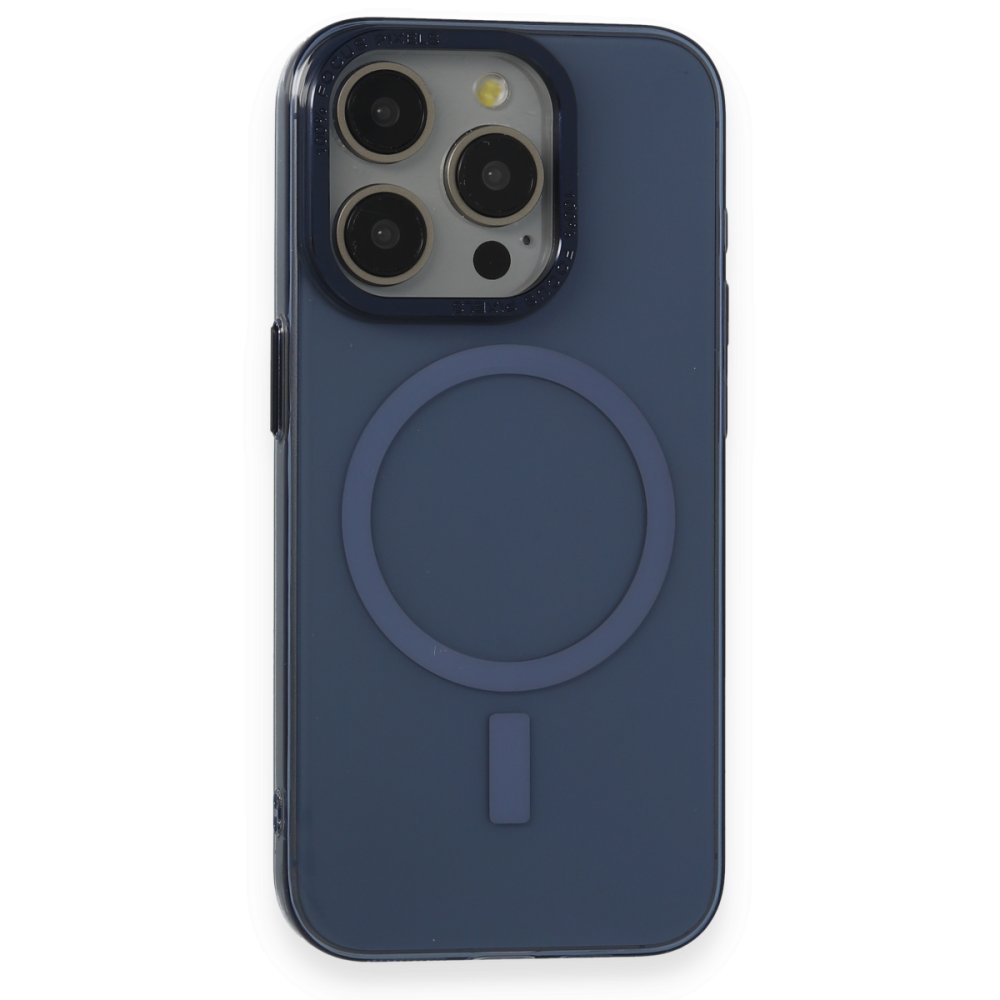  iPhone 15 Pro Max Kılıf Anka PC Magneticsafe Sert Metal Kapak - Lacivert
