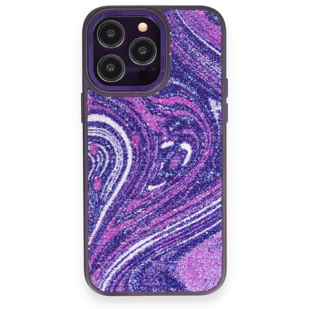  iPhone 13 Pro Kılıf Moda Simli Kapak - Derin Mor