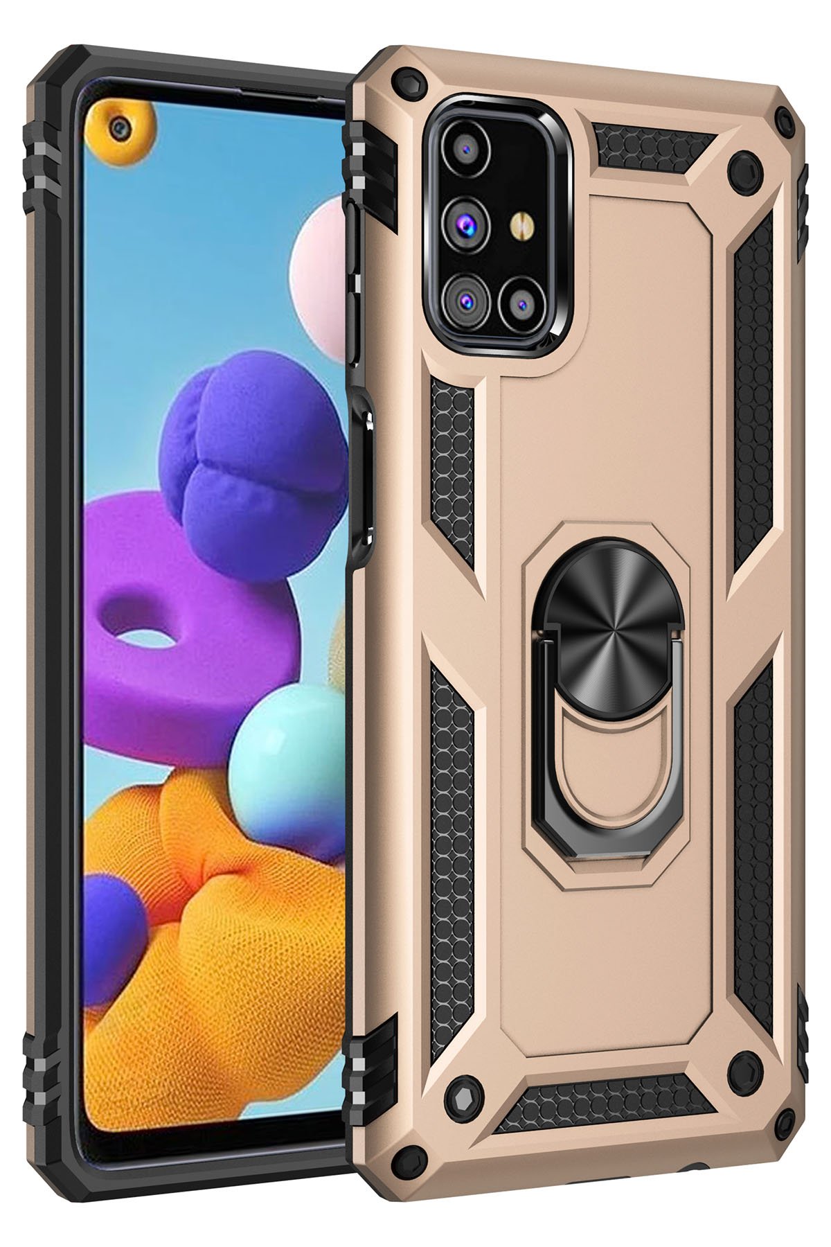  Samsung Galaxy M51 Kılıf Sofya Yüzüklü Silikon Kapak - Gold