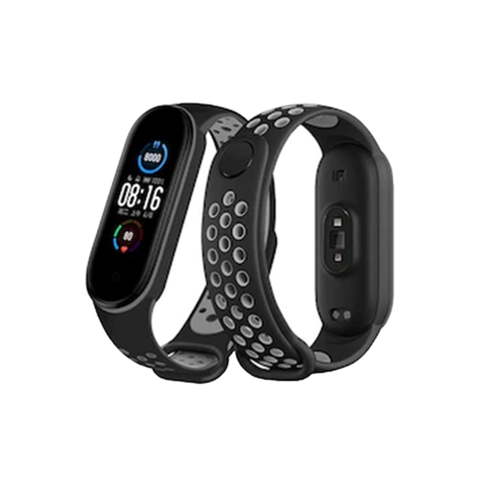  Xiaomi Mi Band 7 Spor Delikli Kordon - Siyah-Gri