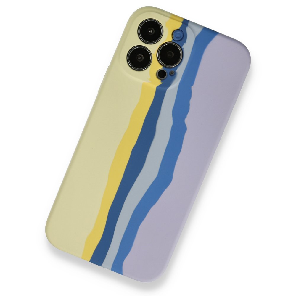  iPhone 13 Pro Kılıf Ebruli Lansman Silikon - Sarı-Lila