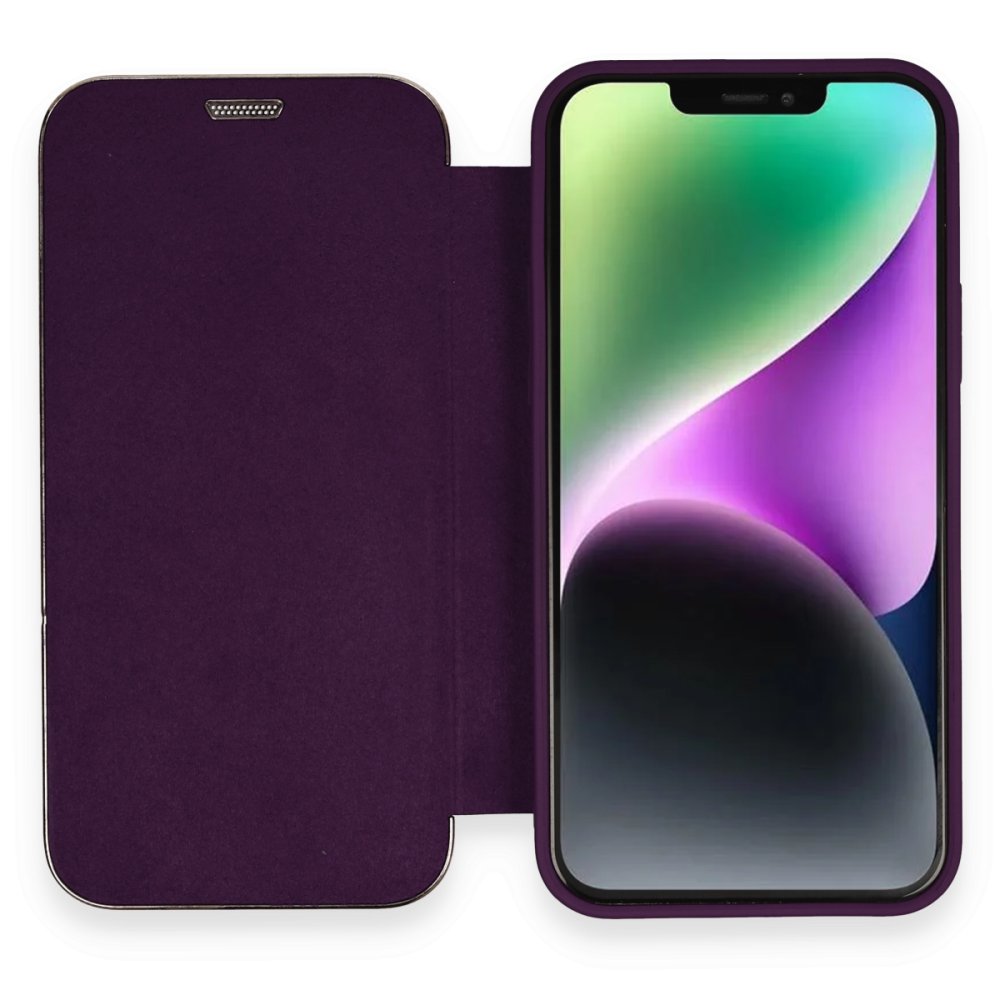  iPhone 12 Kılıf Dolpin Kapaklı - Derin Mor