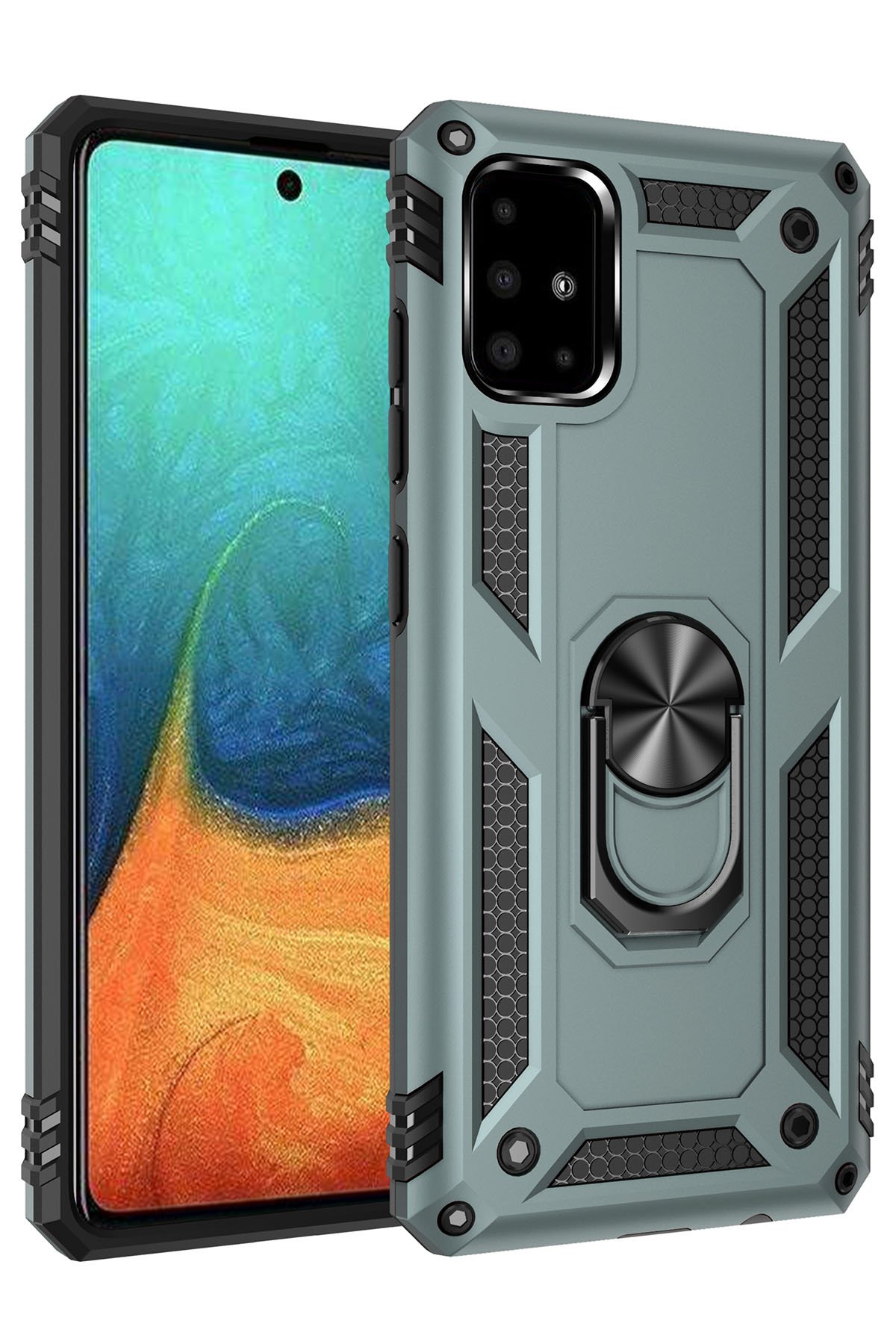  Samsung Galaxy A71 Kılıf Sofya Yüzüklü Silikon Kapak - Yeşil