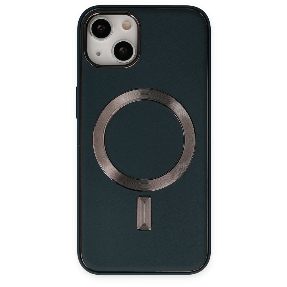  iPhone 14 Kılıf Coco Deri Magneticsafe Silikon - Lacivert