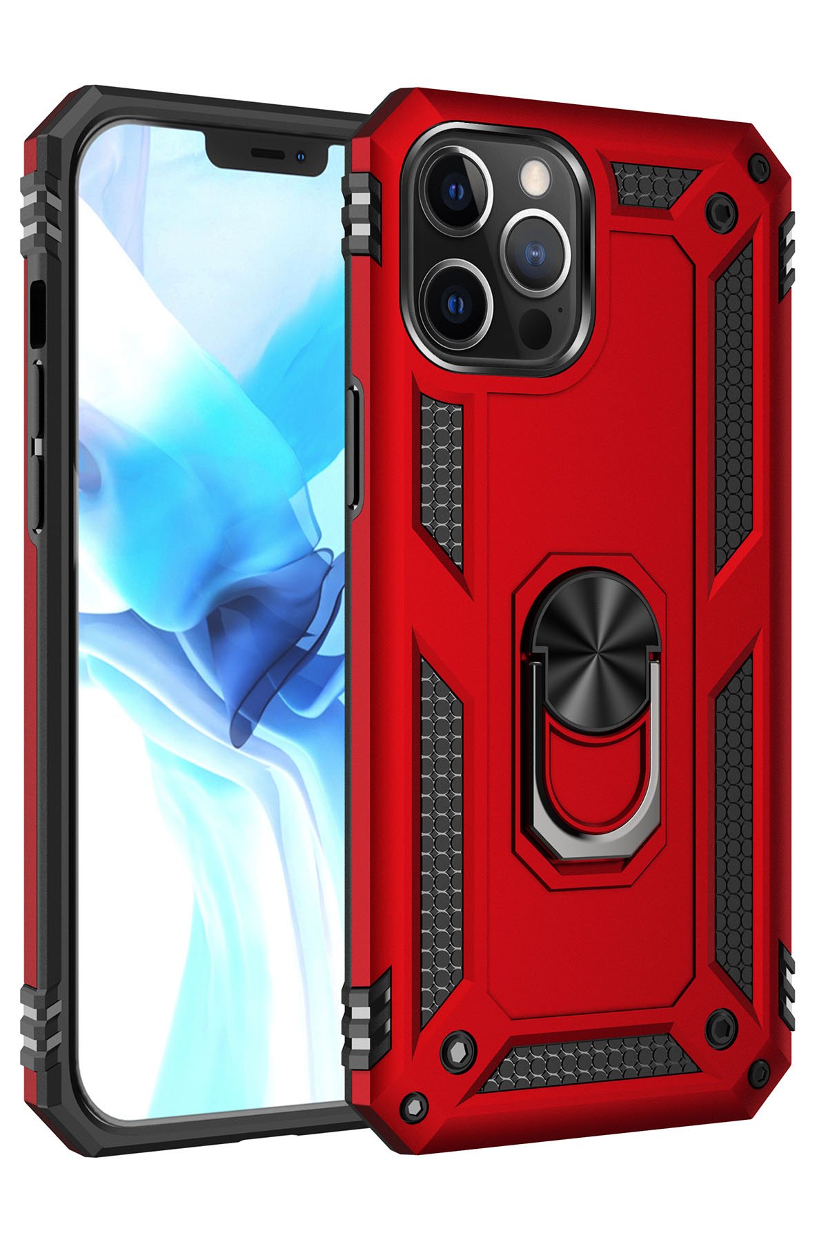  iPhone 12 Pro Max Kılıf Sofya Yüzüklü Silikon Kapak - Kırmızı