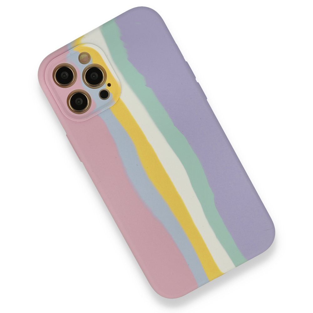  iPhone 12 Pro Max Kılıf Ebruli Lansman Silikon - Pembe-Lila