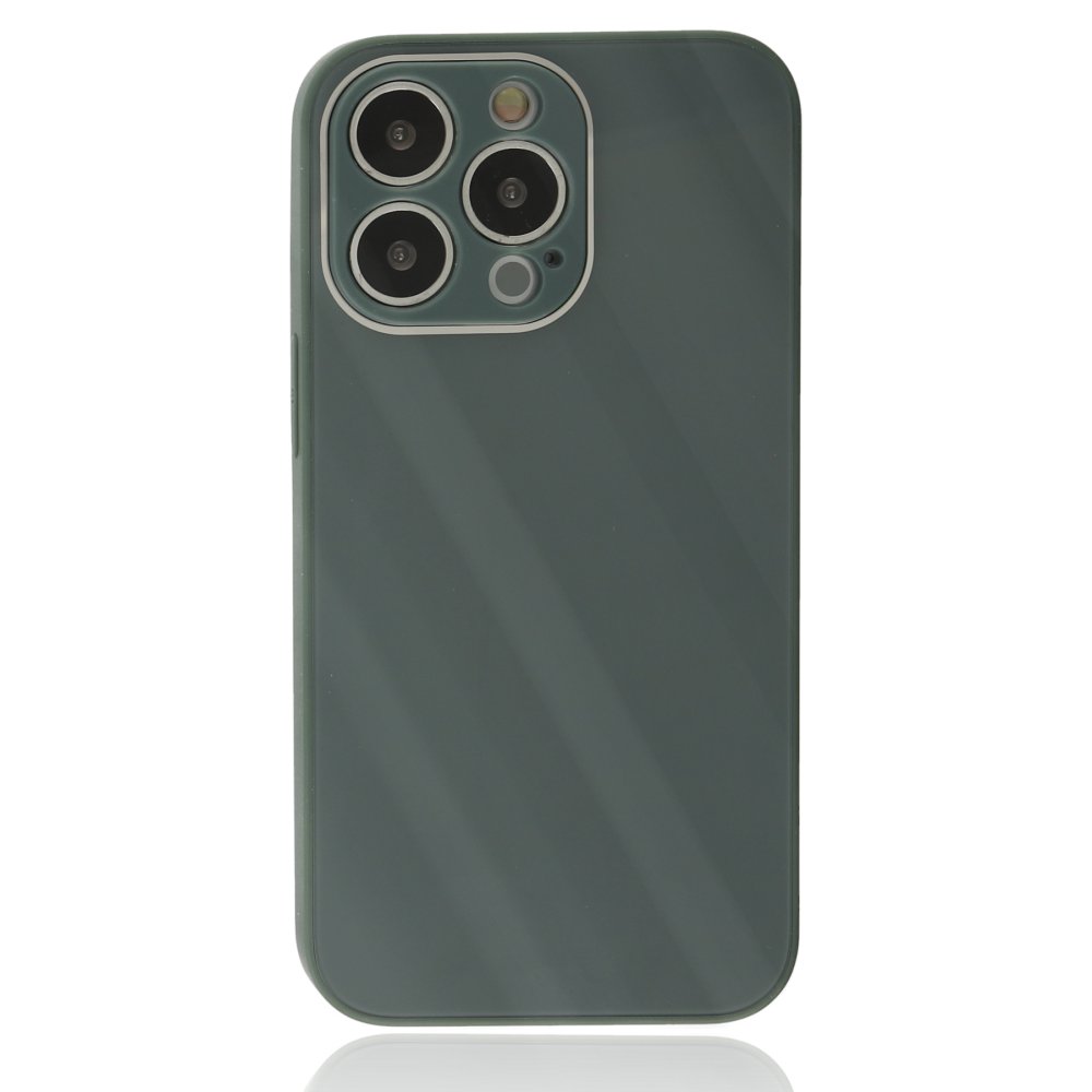 iPhone 14 Pro Max Kılıf Glass Kapak - Koyu Yeşil  iPhone 14 Pro Max Kılıf Glass Kapak - Koyu Yeşil