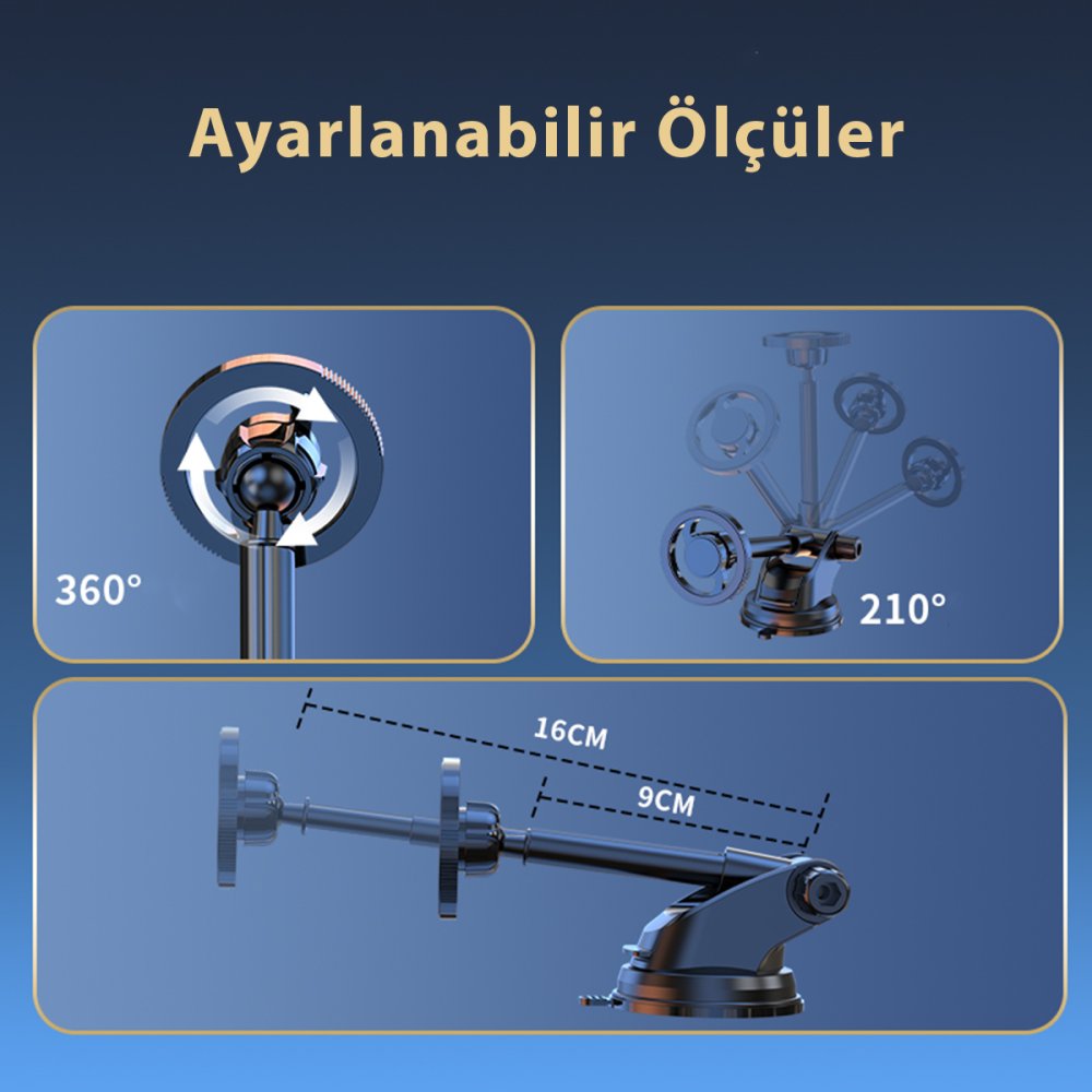  Q33 Ayarlanabilir Yapışkanlı Manyetik Magsafe Araç Tutucu - Siyah