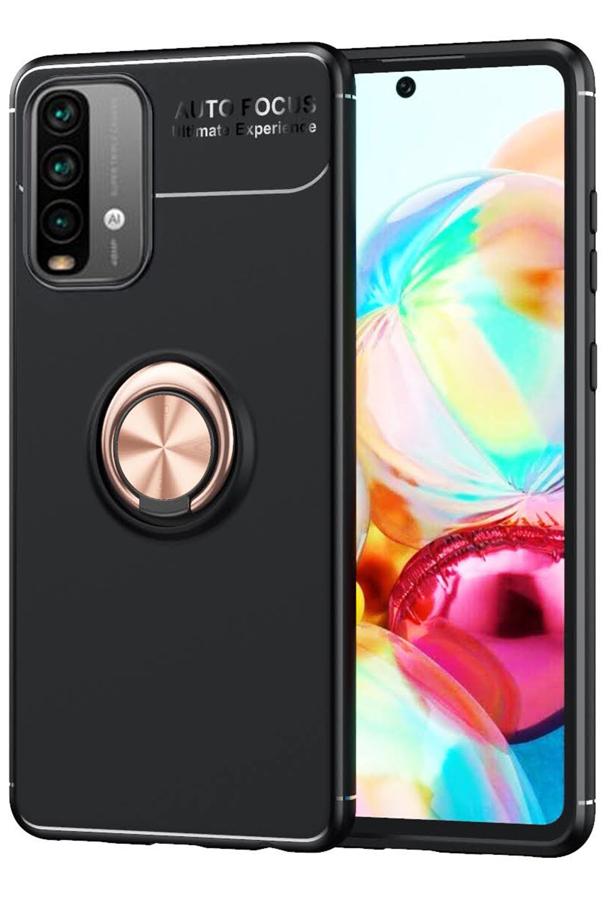 Redmi Note 9 4G Kılıf Range Yüzüklü Silikon - Siyah-Gold