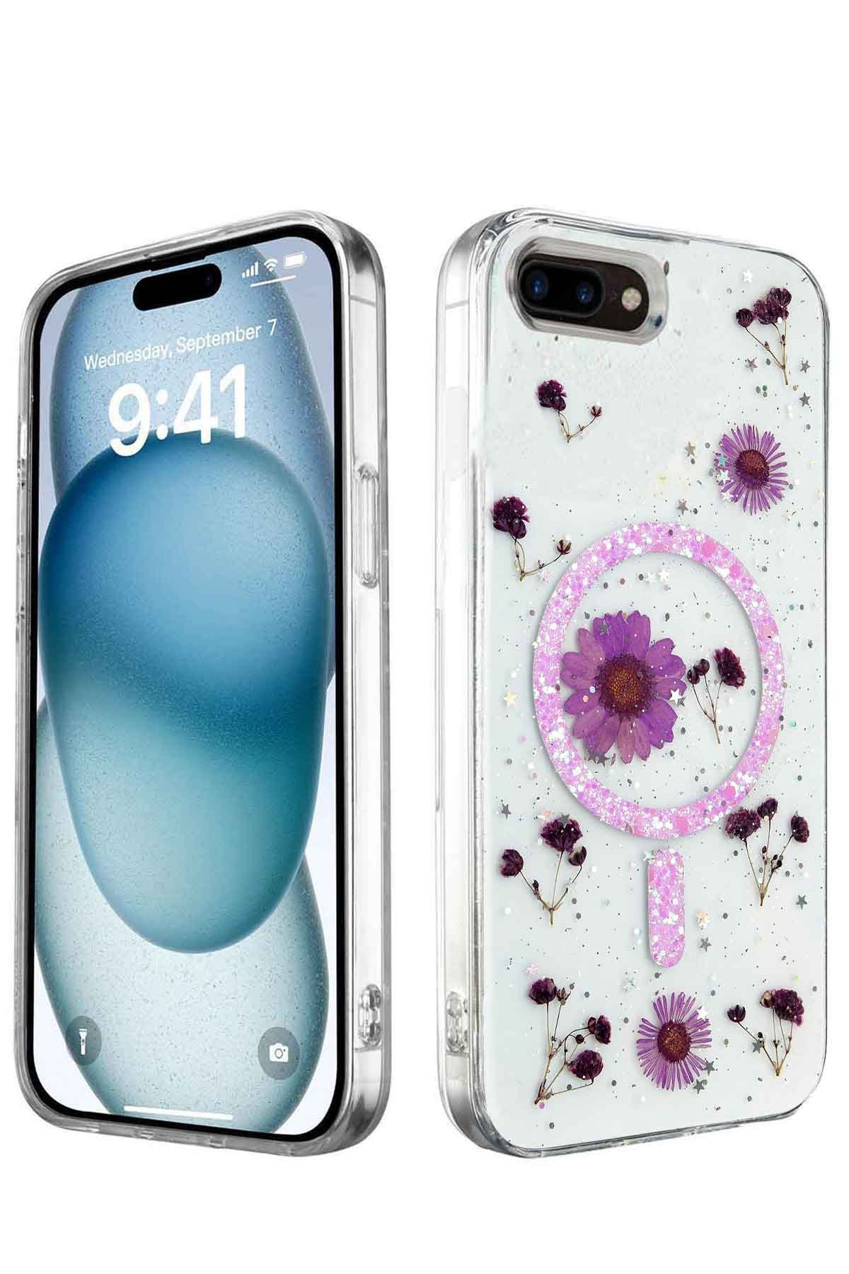 iPhone 8 Kılıf Daisy Simli Magsafe Kapak - Mor iPhone 8 Kılıf Daisy Simli Magsafe Kapak - Mor
