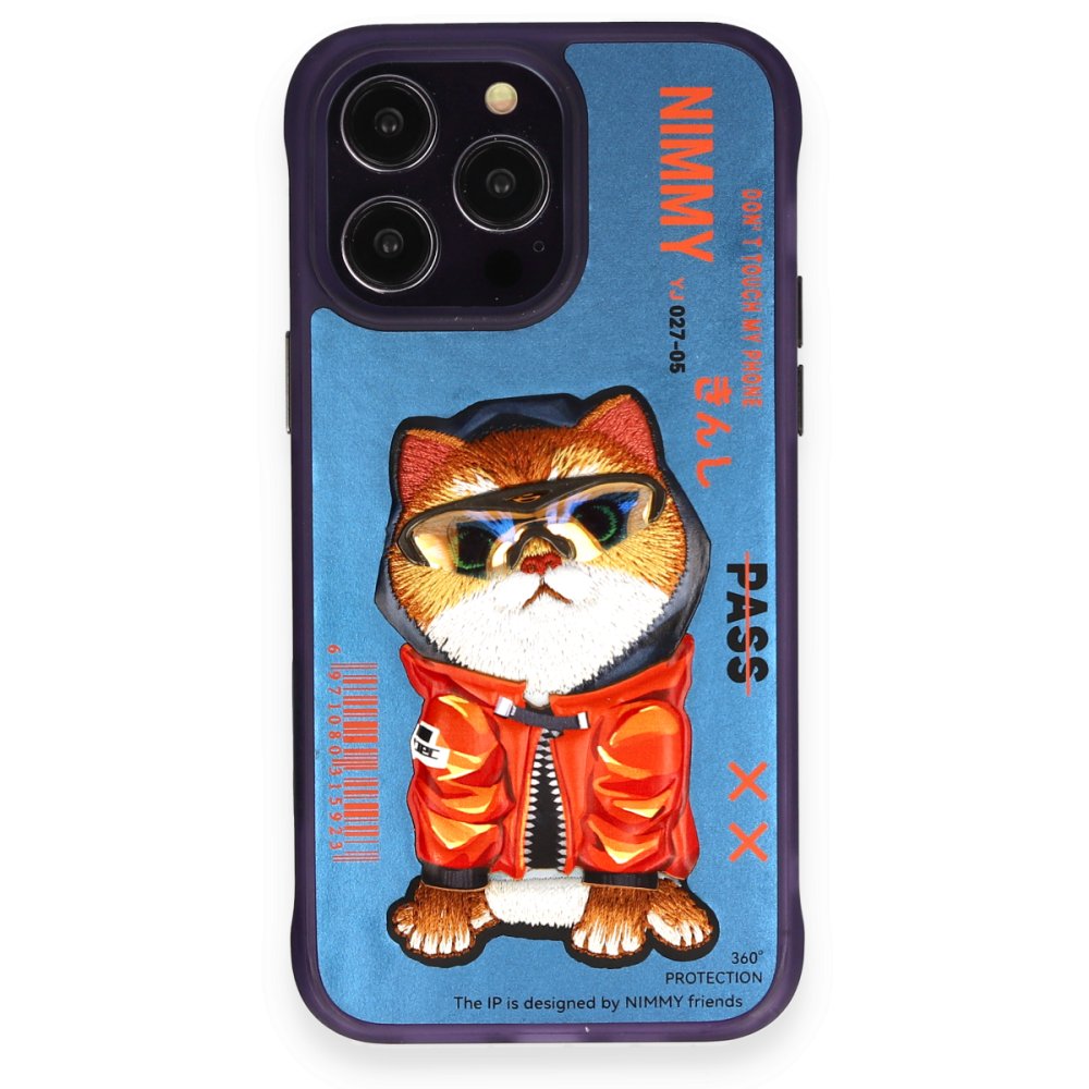  iPhone 14 Pro Max Kılıf Nimmy Glass Desenli Kapak - Mavi