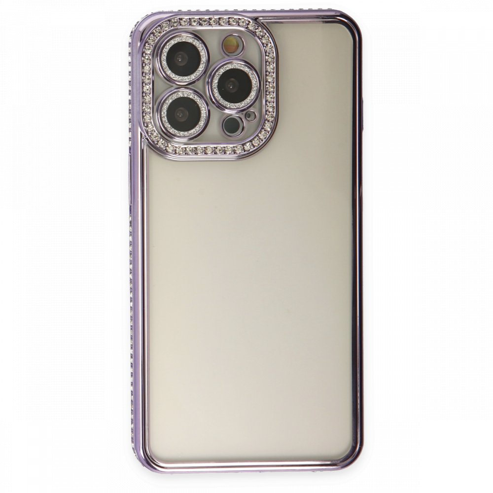  iPhone 13 Pro Kılıf Joke Taşlı Silikon - Mor