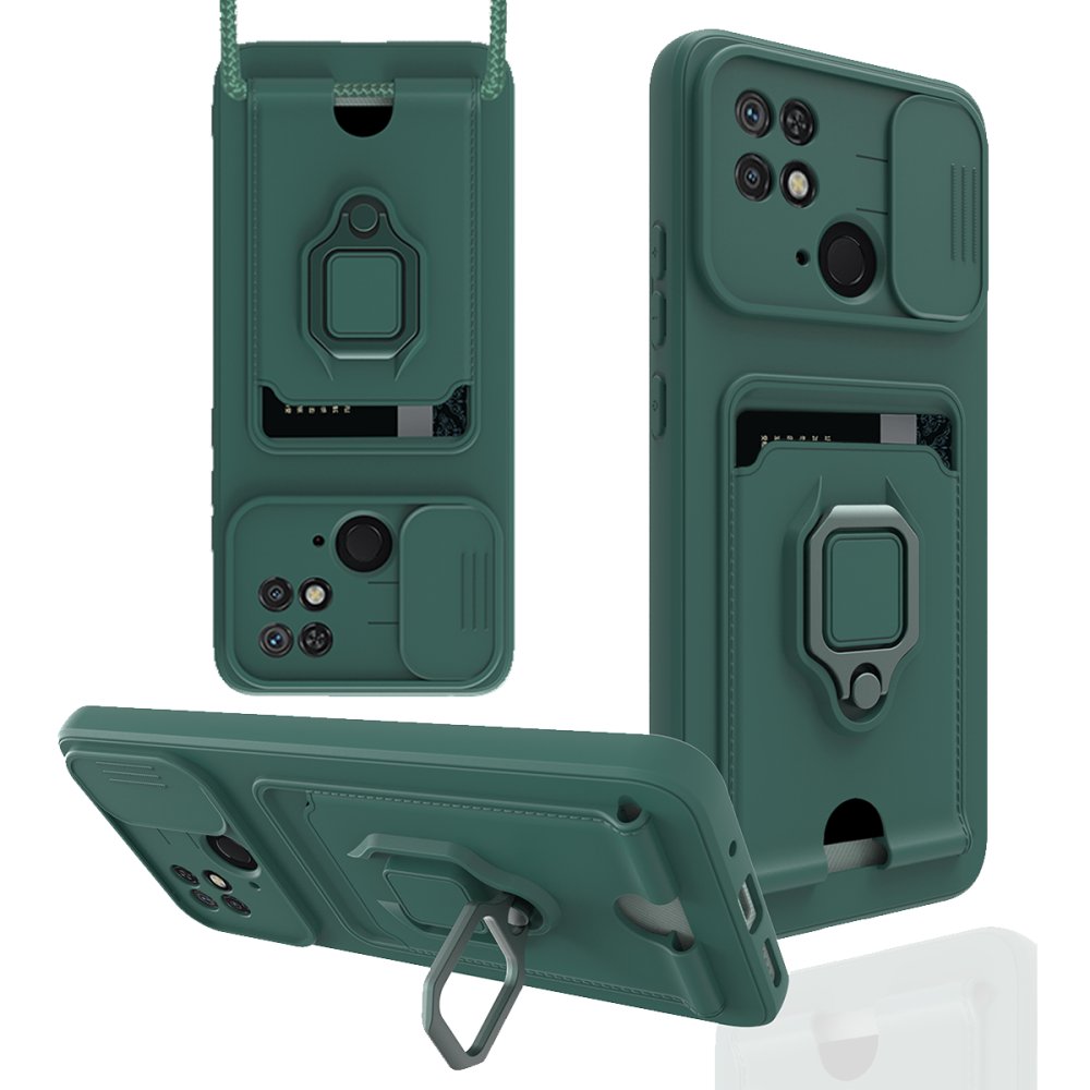 Redmi 10C Kılıf Zuma Kartvizitli Yüzüklü Silikon - Yeşil