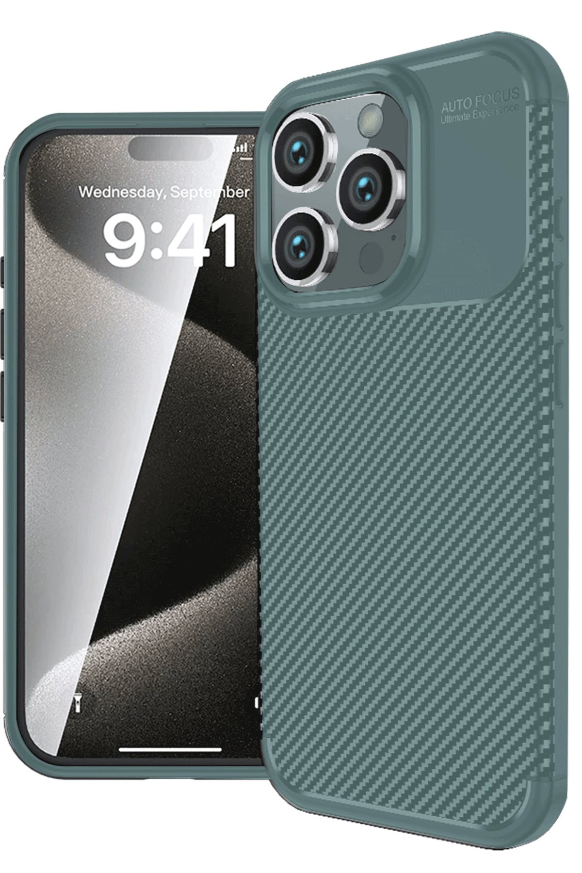  iPhone 16 Pro Kılıf Auto Focus Karbon Kapak - Koyu Yeşil