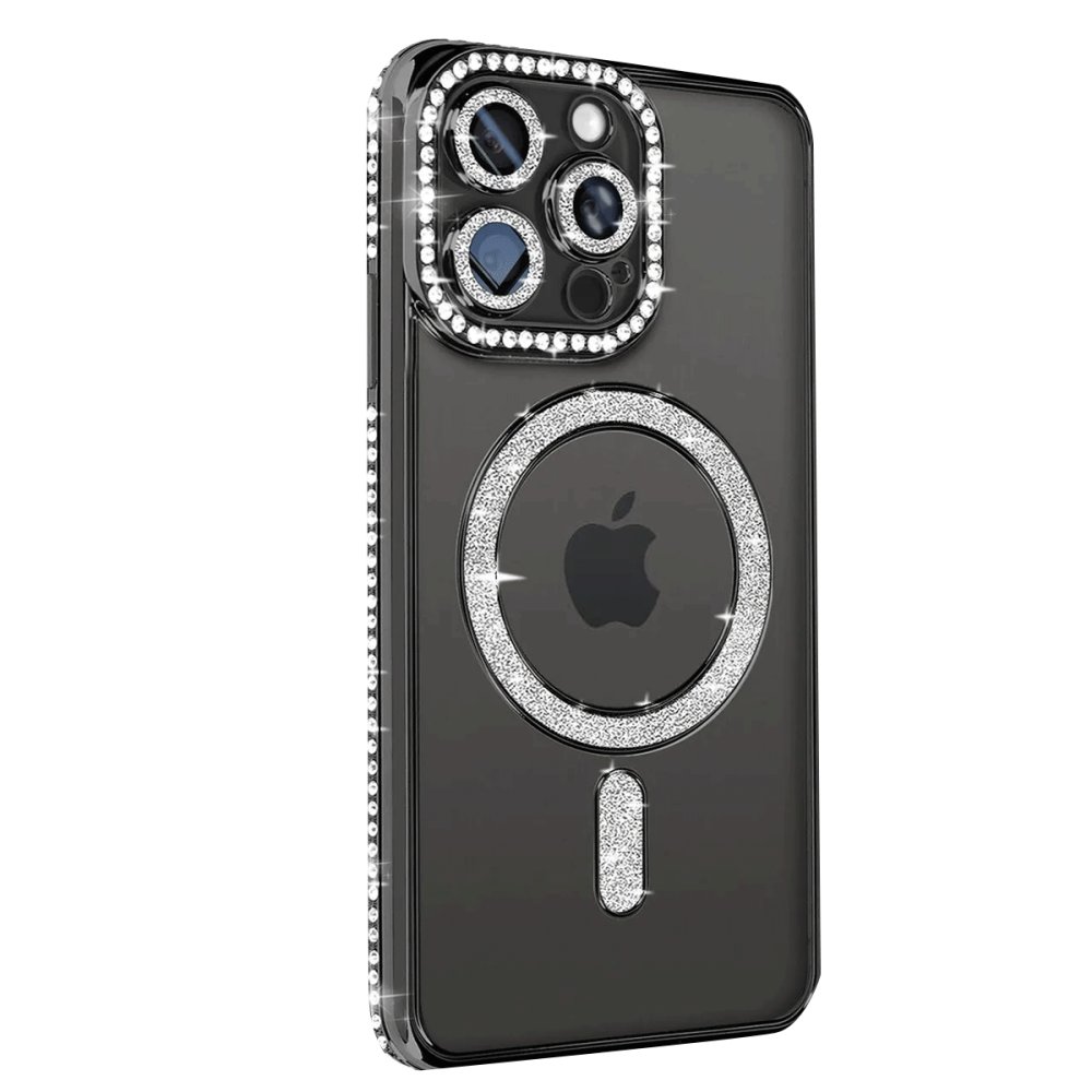  iPhone 14 Pro Max Kılıf Joke Simli Magneticsafe Kılıf - Siyah