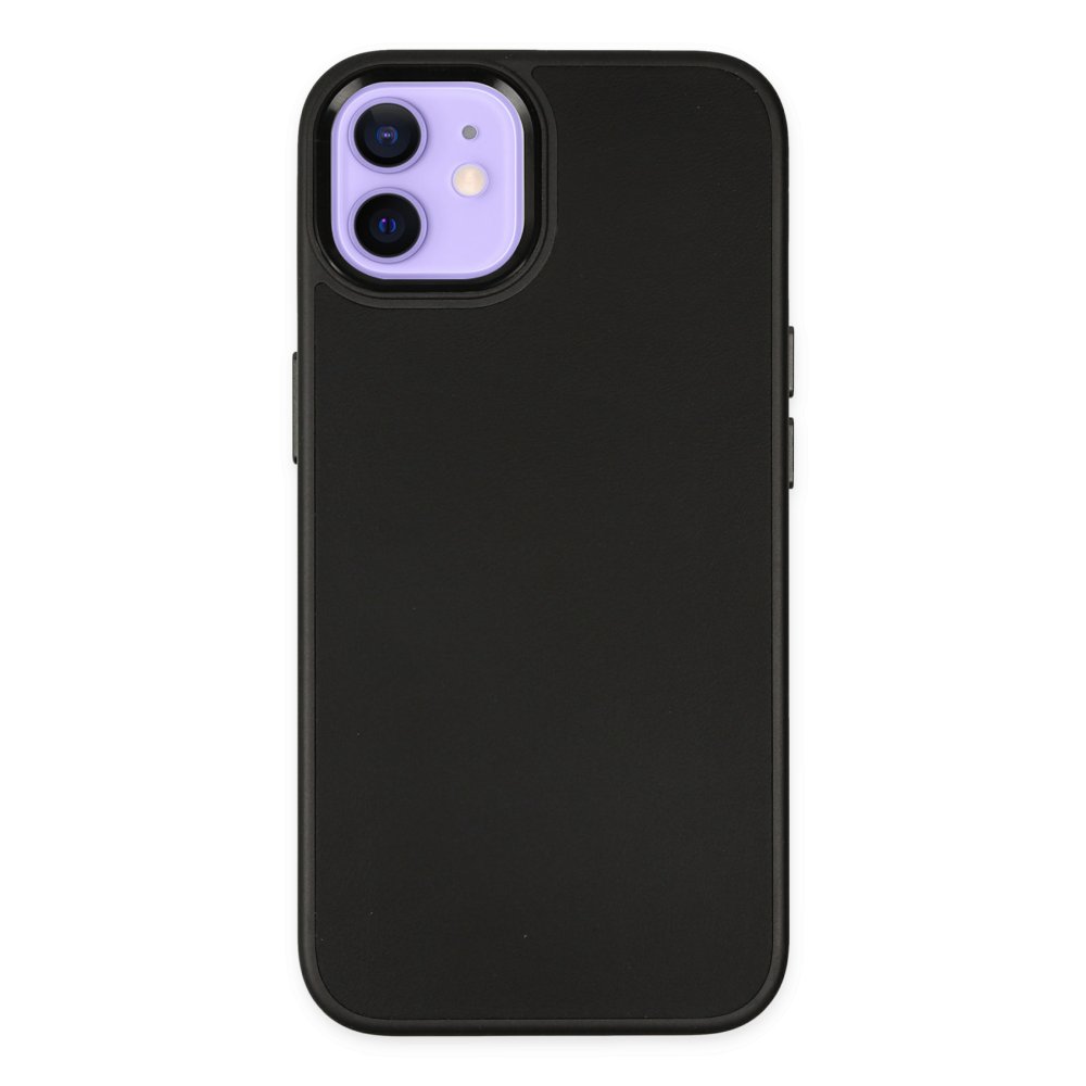  iPhone 12 Kılıf Asya Deri Silikon - Siyah