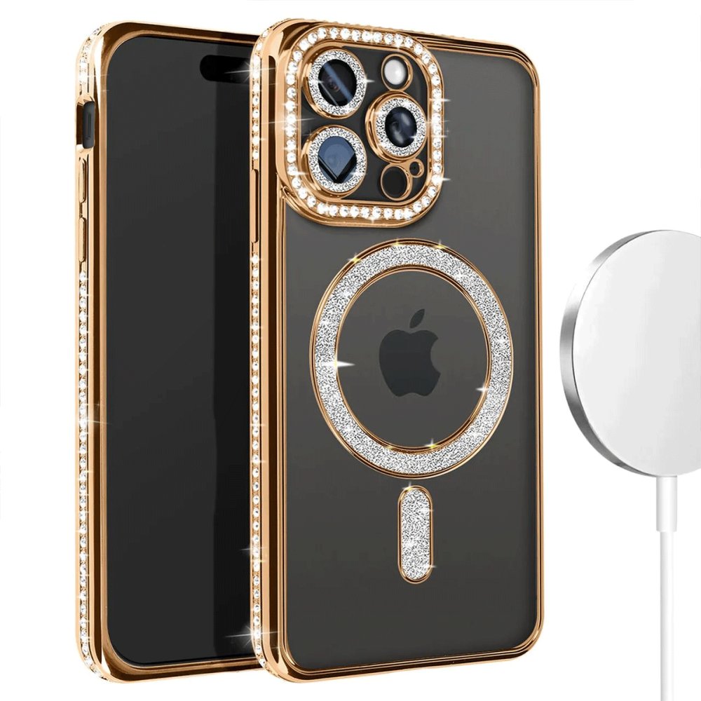 iPhone 14 Pro Kılıf Joke Simli Magneticsafe Kılıf - Gold  iPhone 14 Pro Kılıf Joke Simli Magneticsafe Kılıf - Gold