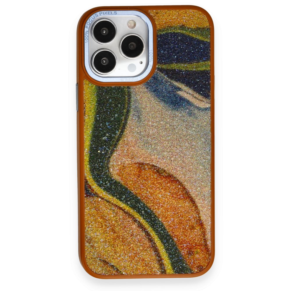  iPhone 12 Pro Kılıf Moda Simli Kapak - Kahverengi