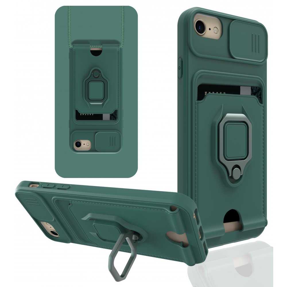  iPhone 8 Kılıf Zuma Kartvizitli Yüzüklü Silikon - Yeşil