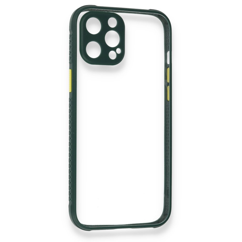  iPhone 12 Pro Kılıf Miami Şeffaf Silikon - Koyu Yeşil