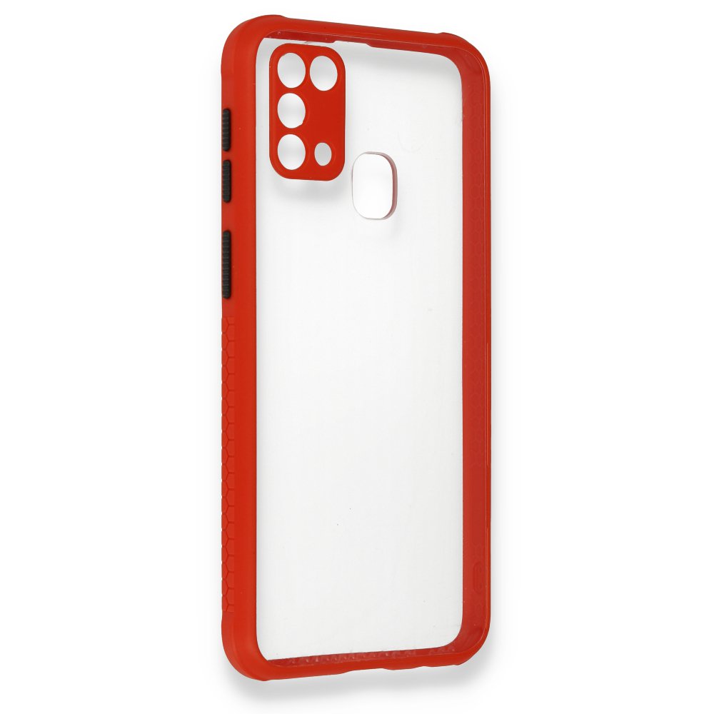  Samsung Galaxy M31 Kılıf Miami Şeffaf Silikon - Kırmızı