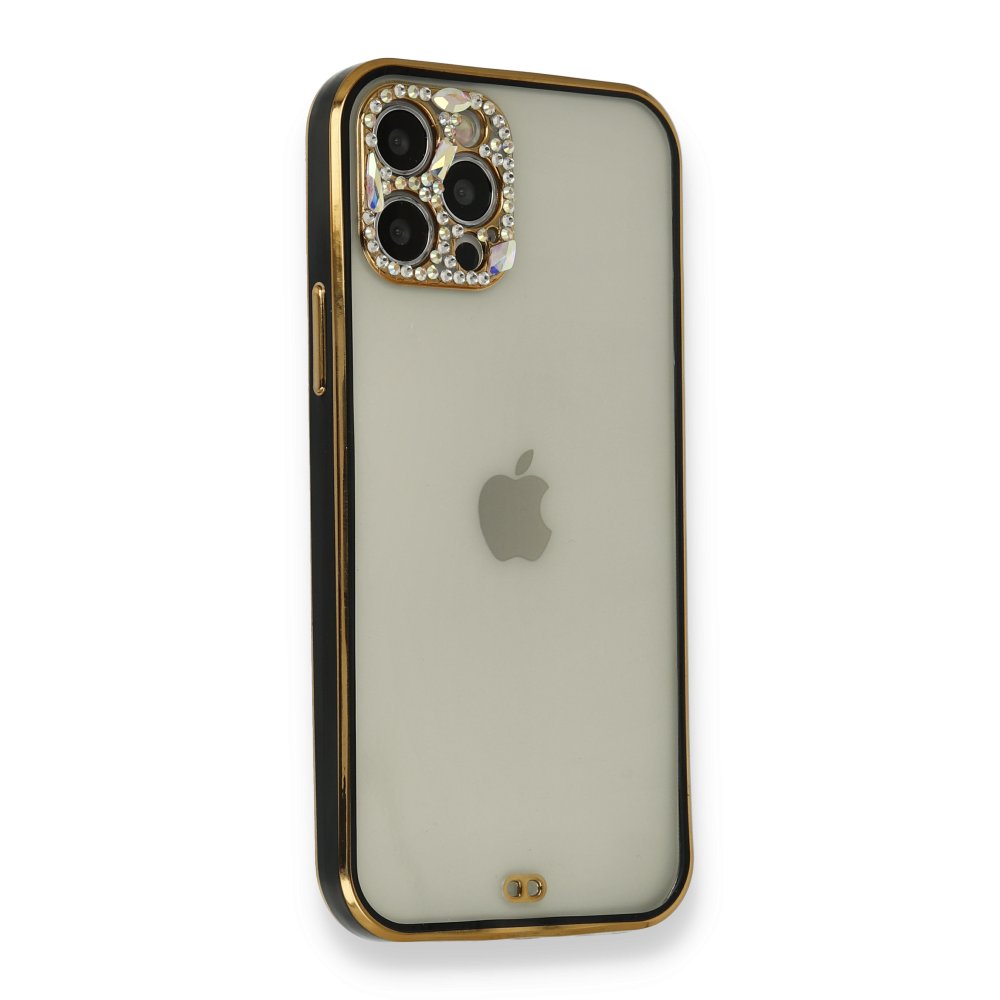  iPhone 12 Pro Kılıf Liva Taşlı Silikon - Siyah