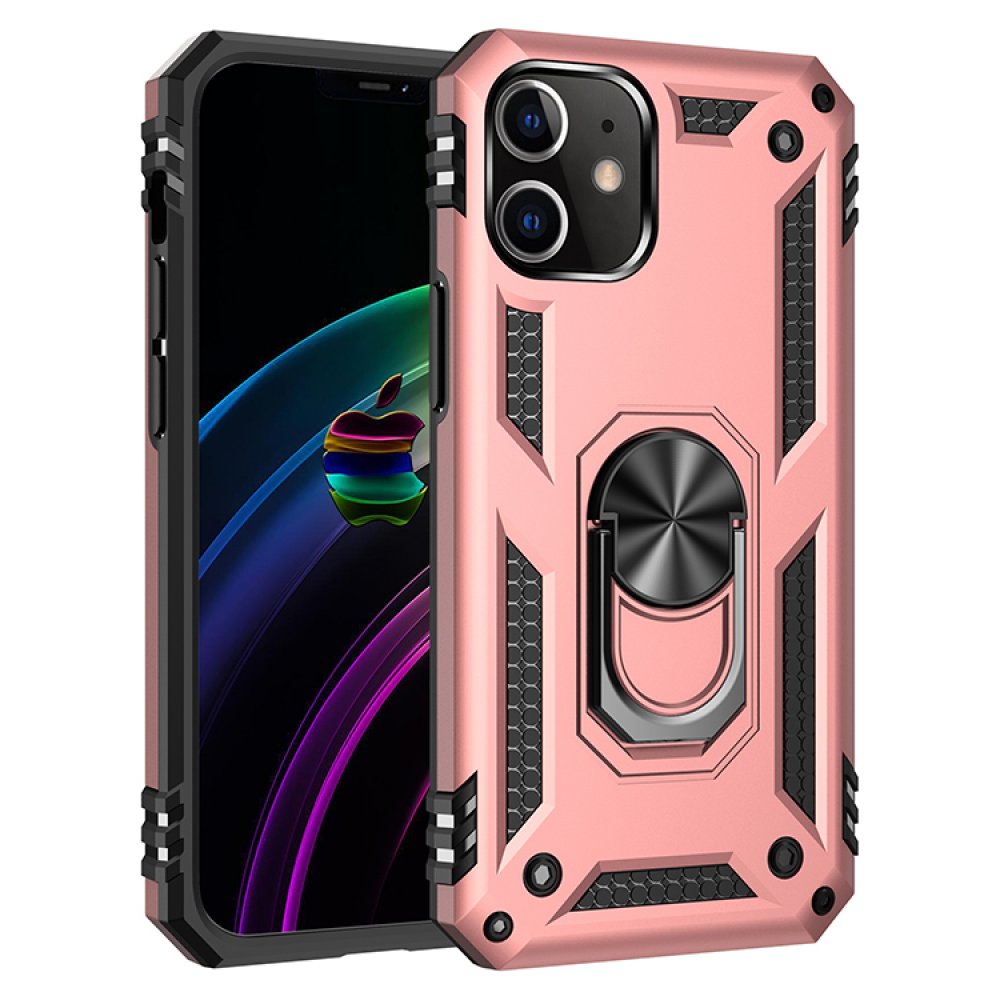  iPhone 12 Kılıf Sofya Yüzüklü Silikon Kapak - Rose
